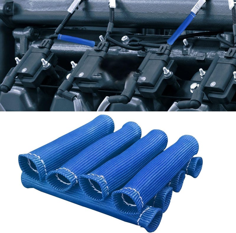 BDZMC 8PCS Spark Plug Wire Heat Shield Sleeve, 1500° Spark Plug Wire Cover Wrap for SBC BBC 350 454, 6 Inch Spark Plug Boot Protector Sleeve, Universal Sleeve Cover Replacement for Most Cars (Blue) - Image 1